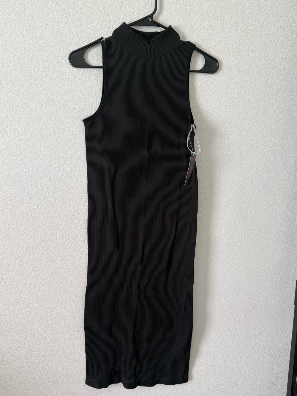 Sleeveless Black Ribbed Mock Neck Dress